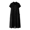 thumbnail image 4 of pstuiky Wide Leg Jumpsuits for Women Dressy Linen Button down One Piece Jumpsuits Summer Work Casual Jumpsuits Short Sleeve Rompers for Women Overalls with Pockets, Black XL, 4 of 7