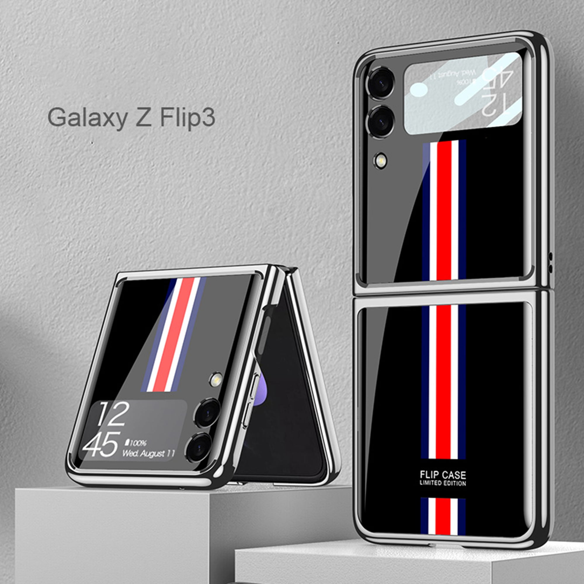 Dteck Case For Samsung Galaxy Z Flip3 5g Luxury Plating Marble Striped Pattern Glass Folding Back Phone Protector Case Cover Black Striped Walmart Com