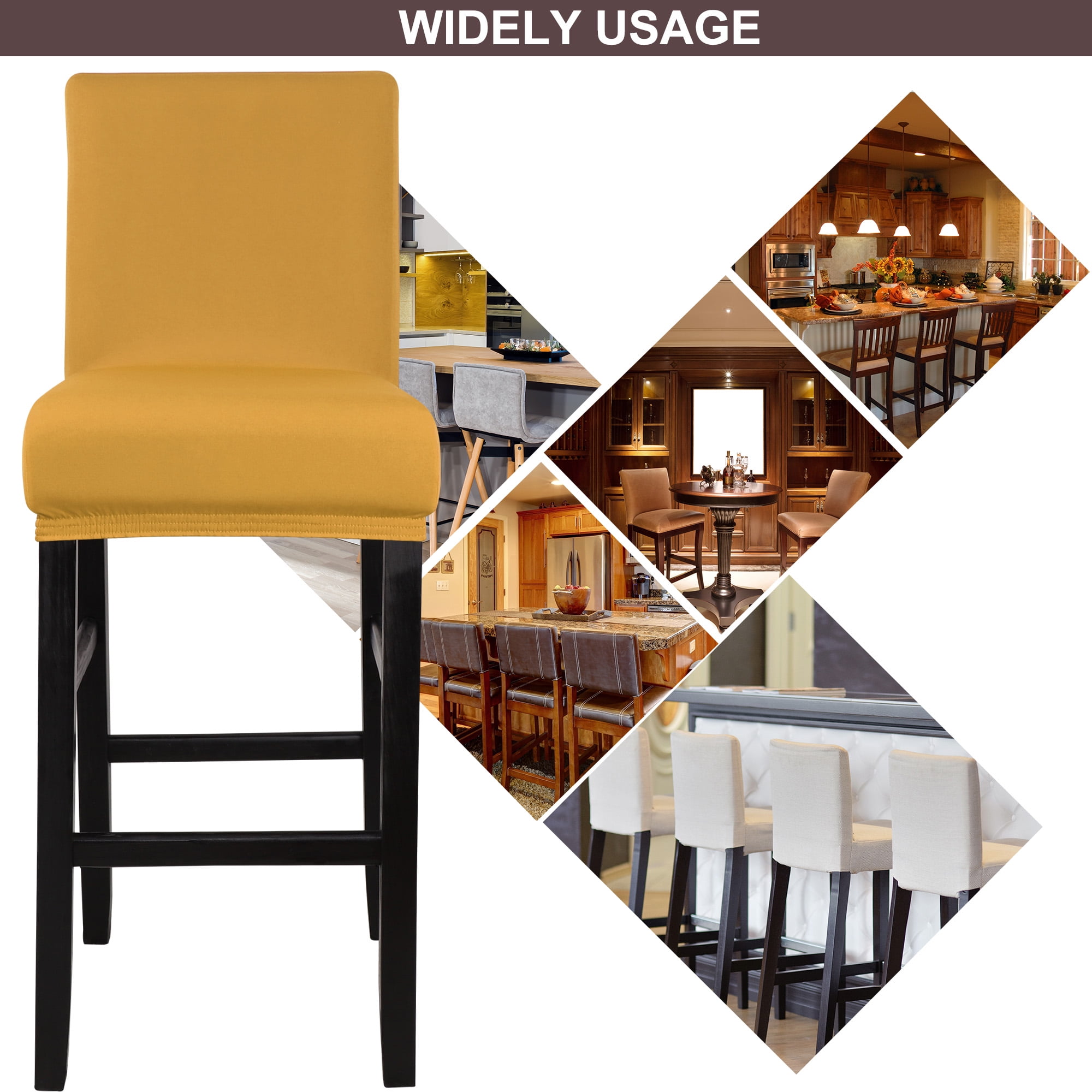 Unique Bargains Bar Stool Covers Counter Height Side Chair Slipcover Gold 2 Pcs