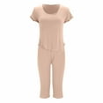 thumbnail image 4 of Seductiva Clothing Women Pajama Sets Women's Solid Color Pajamas Round Neck Short Sleeved Pajamas and Capris Pajama Set, 4 of 5