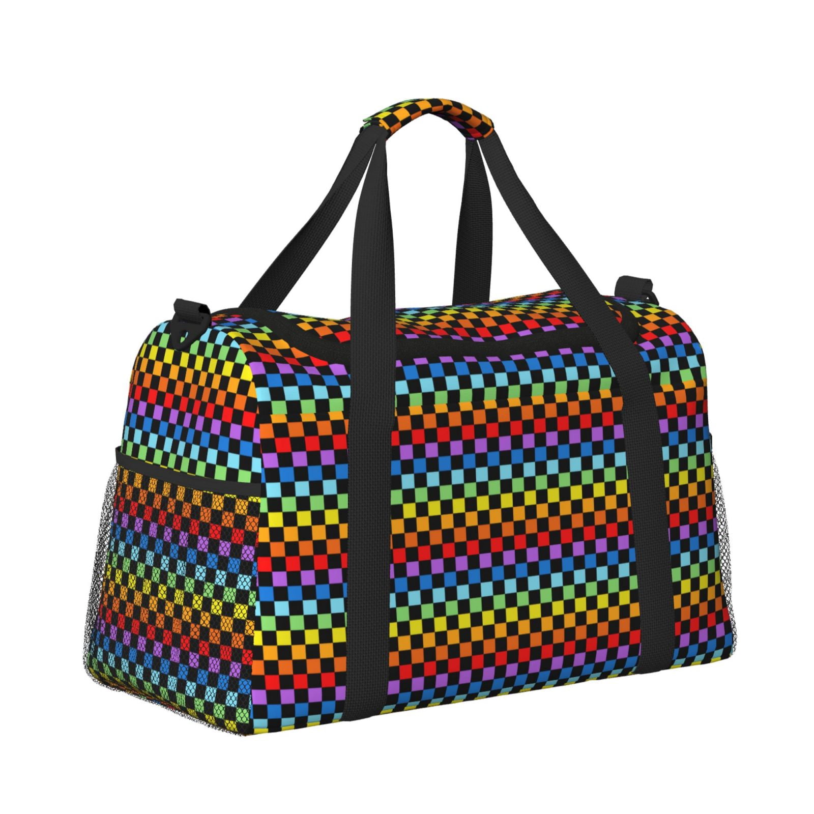 Fuzoiu Rainbow Chequerboard Print Travel Duffle Bag,Carry On Tote Bags,Duffel Bag,Sport Gym Bag, Hospital Bag for Labor and Delivery, Overnight Bag,Luggage Bag