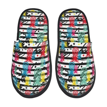Balery Trendy Colorful Pineapples 1 Slient Indoor Furry Fleece Comfort House Shoes Soft Non-Slip Home Shoes Cotton slippers House Slippers-- Medium