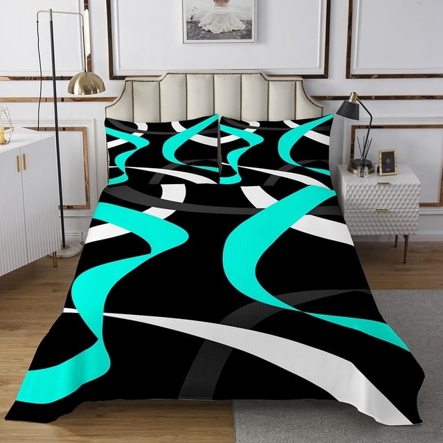 Erosebridal Geometric Stripe Coverlet Set King,Abstract Artwork Bedding Set,Geometry Lines Decor,Breathable,3 Pieces