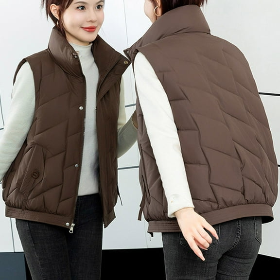 Roncen Women's Lightweight Down Vest - Stand Collar Sleeveless Slim Fit Zip Front Puffer Waistcoat - Warm Quilted Outerwear with Side Pockets for Casual Layering