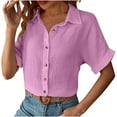 thumbnail image 5 of Mittory Linen Cotton Womens V Neck Collared Short Sleeve Shirts Button Down Blouse Tops, 5 of 8