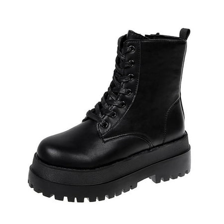 

KBKYBUYZ Stylish Platform One Side Zip Lace Up Combat Boots Basic warm shoes