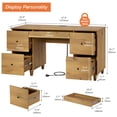 thumbnail image 3 of WAMPAT Home Office Furniture Set, 58" Executive Desk with Charging Station and Drawers, 2-Column 71" Tall Bookcase with Doors and Adjustable Shelves for Living Room, Dark Brown Wood, 3 of 10