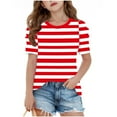 thumbnail image 3 of Umbreon Red Girls T-Shirt Short Sleeve Cre W Neck Striped Print Blouse Tops Summer Casual Beach Vacation Clothes 4-15 Years, 3 of 5