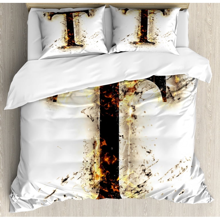 Letter T Queen Size Duvet Cover Set, Scorching Letter T Symbol of