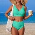 thumbnail image 3 of JoveMarine Women's Ruched Two Piece Swimsuit Solid Color Bikini Set Tummy Control Beach Bathing Suit Bathing Suit For Womens Swimsuits Cyan 2XL, 3 of 9