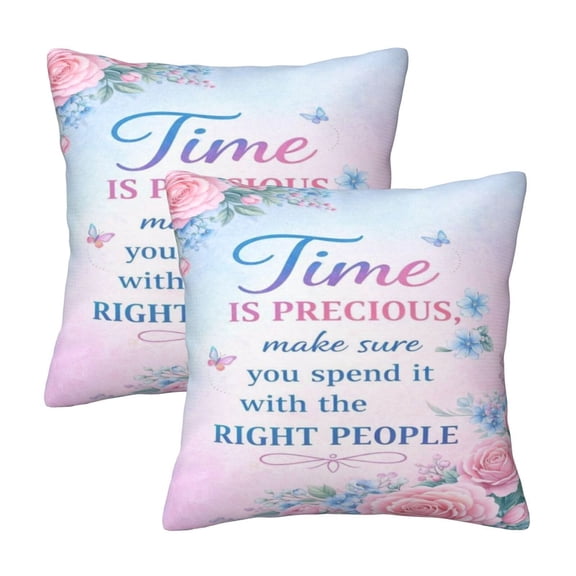 Pink Rose Time Is Precious Inspirational Decorative Cushion Covers Pillow Covers 2 Pack
