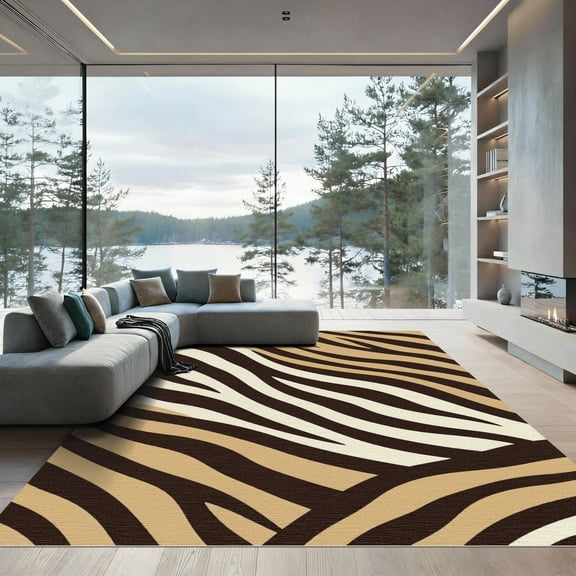ODIKA 4'x6' Machine Washable Non-Slip Area Rug, Bohemian Black High Traffic Rug, Beige, 1131388