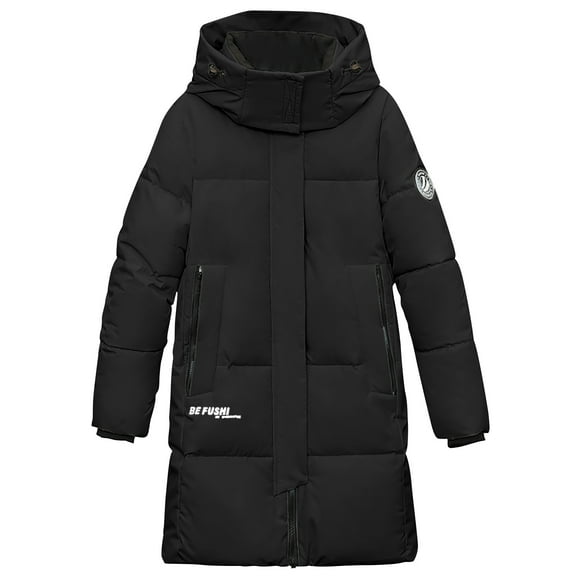 Lovskoo Womens Winter Coats Quilted Jacket Zipper Long Sleeve Hooded Cotton Padded Jacket Black