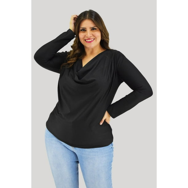 Blusa elegante de satín Roman fashion /Tallas Extras, 1787 (Negro) negro 40