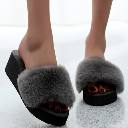 

Tangnade House Slippers for Women Fashion Indoor Outdoor Slip-on Open Toe Wedges Warm Winter Slipper Shoes