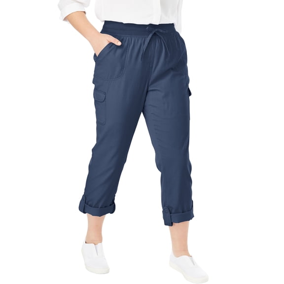 Woman Within Convertible 2-in-1 Cargo Pant & Capri Elastic Waist