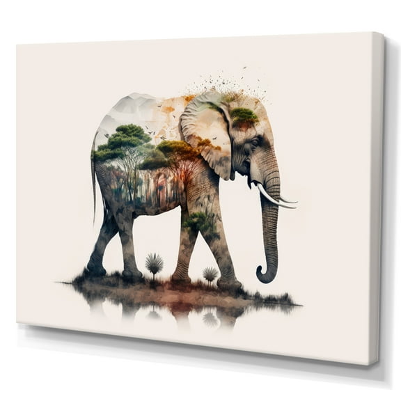 Designart Double Exposure Of A Elefant With African Landscape I Canvas Wall Art