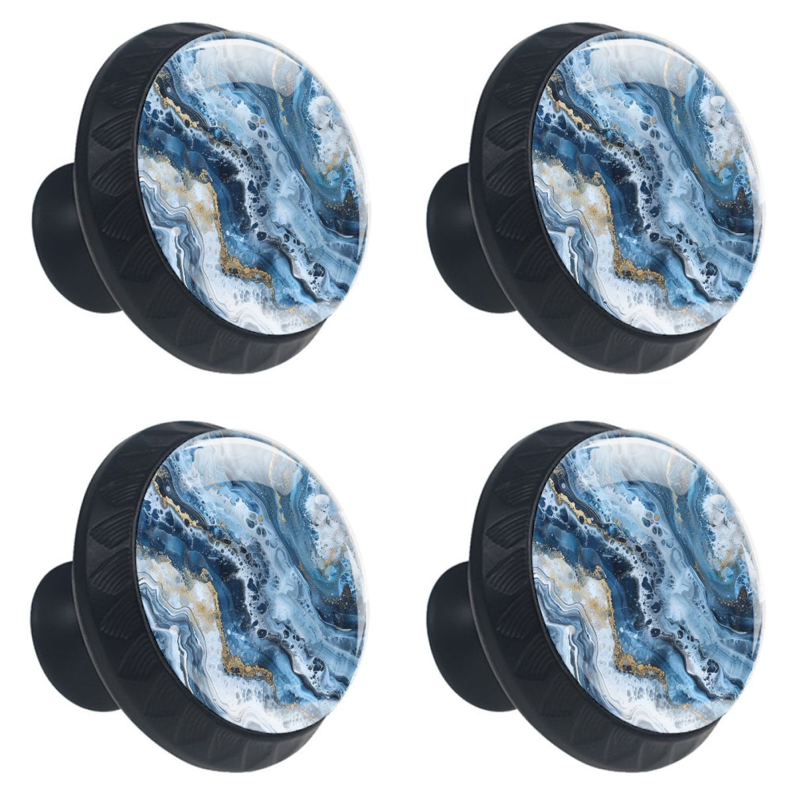 HemaKayy 4 Pack 1.37" Decorative Marble Cabinet Knobs - Unique and Stylish ABS Cabochon Glass Handles for Home, Kitchen, Bedroom, Furniture | Durable Cabinet Drawer Dresser Pulls - Light Blue Liquid
