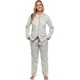 thumbnail image 1 of Silver Lilly - Striped Women's Pajama Set -Soft Button-Up Fleece Jammies - Comfortable PJ Sleepwear - Grey - Large, 1 of 6