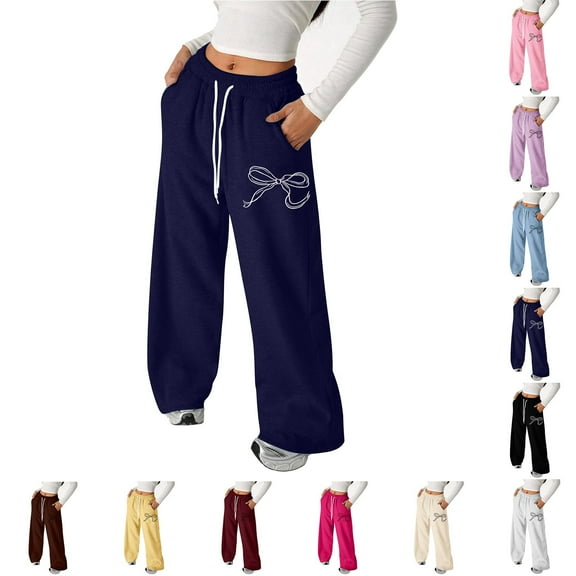 LRen Girl's Bow Aesthetic Baggy Sweatpants Lightweight Straight Leg Athletic Trousers Joggers Track Pants Back To School Pant with Pockets,Beige,12-13 Years