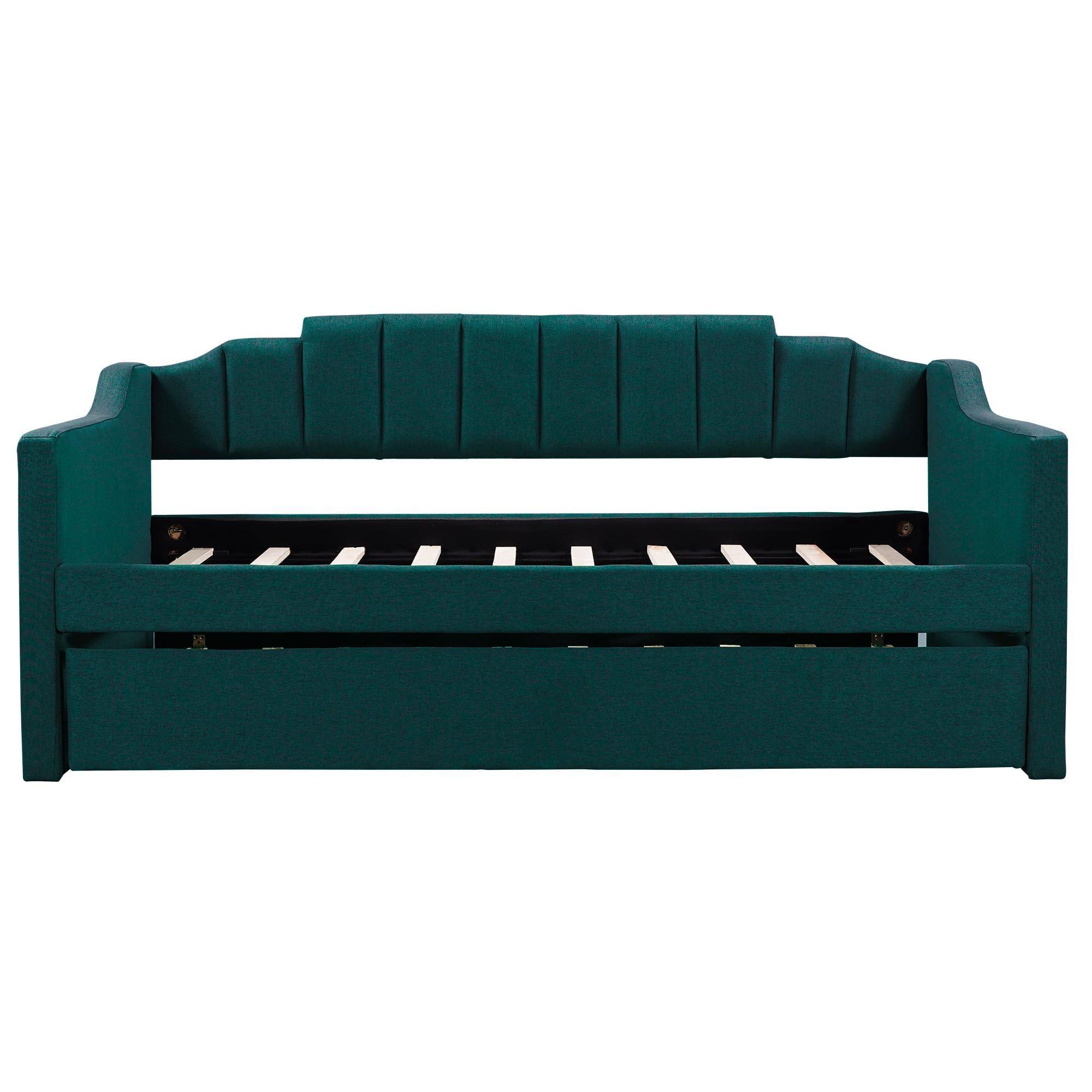 Euroco Modern Fabric Upholstered Twin Daybed with Trundle for Kids Teens Bedroom, Green