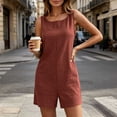 thumbnail image 2 of Sexlip Women Romper Shorts Linen Cotton Mix Lightweight Material Breathable Fabric Easy Care Machine Washable Red L, 2 of 8