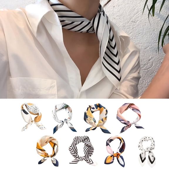 TELOLY Silk Scarf for Women Soft Breathable Fashionable Neck Collar with Colorful Print Perfect for Parties Commutes Black One Size