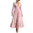 thumbnail image 3 of Women's Fall Floral Printed Maxi Dress V Neck Lantern Long Sleeve Boho Dresses for Wedding Guest Beach Vacation, 3 of 6