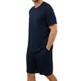 thumbnail image 3 of Qylux Men's Pajama Set Short Sleeve Crewneck Top & Shorts, Soft Lightweight Breathable Summer Knit Loungewear 2-Piece Set,M,Dark Blue, 3 of 10