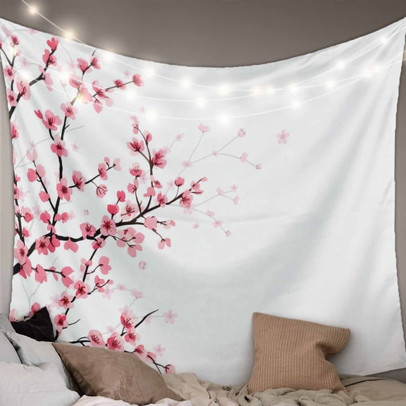 Cherry Blossom Large Tapestry for Bedroom Wall Hanging Tapestry, Spring Pink Floral Branches Watercolor Ceiling Backdrop Tapestries Poster Blanket Wall Decor for Teens Room Living Room Dorm 85" x 90"