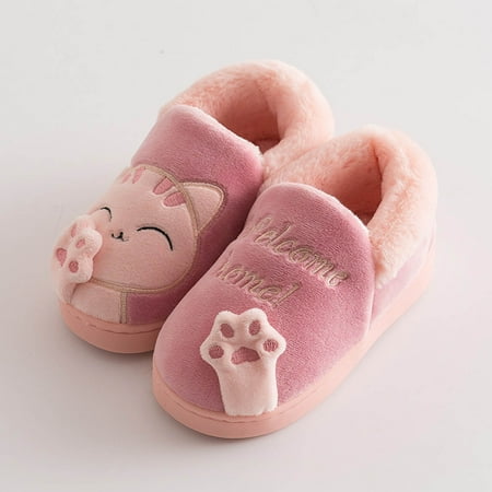 

Floleo Clearance Kids Baby Boys Girls Winter Slippers Cartoon Cat Non-slip Home Indoors Shoes