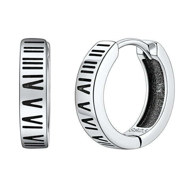 Pendientes de Aro Silvora con Números Romanos Pequeños de Plata Esterlina Hip Hop Regalo Navidad Día del Padre