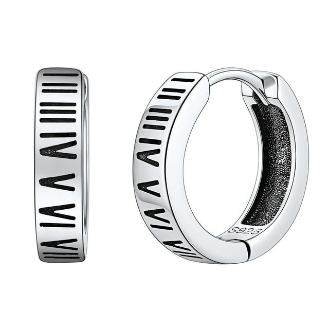 Pendientes de Aro Silvora con Números Romanos Pequeños de Plata Esterlina Hip Hop Regalo Navidad Día del Padre