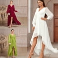 thumbnail image 3 of Womens Wrap Neck Puff Long Sleeve Swing Cocktails Maxi Dress High Waist Asymmetrical Ruffle Hem Evening Dresses, 3 of 19