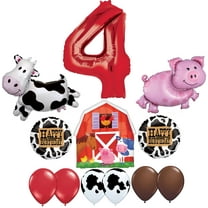 Barn Farm Animals 4th Birthday Party Supplies Cow, Pig, Barn Balloon Decorations