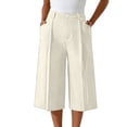 thumbnail image 5 of Costeam Womens Pleated Capri Wide Leg Pants Single Button Zipper Fly Side Slip Pockets Mid Calf Length Tailored Lightweight Loose Cropped Casual Trousers, 5 of 7