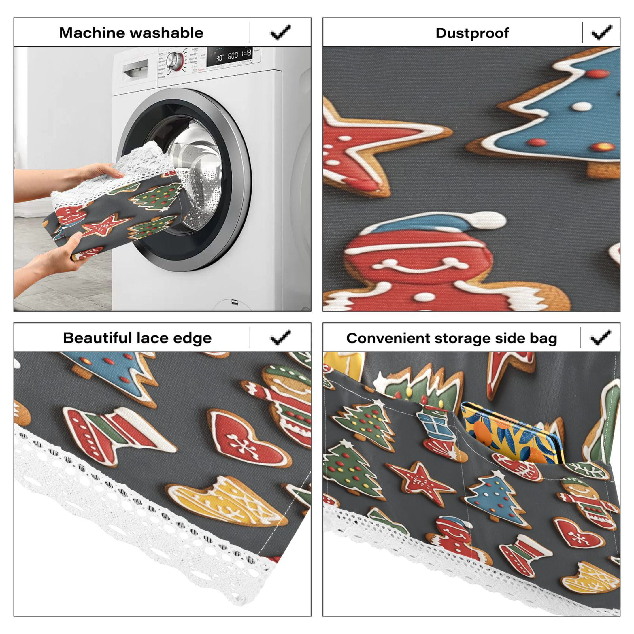 Gingerbread Man and CandyWasher and Dryer Covers Dust-Proof and Oil Resistant Fridge Cover with 4 Storage Pockets Washing Machine Top Cover for Laundry Kitchen Home 51.2 x 22 In