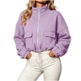 thumbnail image 2 of Yourumao Oversized Cropped Zip Up Jacket for Women Long Sleeve Stand Collar Double Cargo Pocket Drawstring Hem Soft Cozy Casual Fall Outerwear, 2 of 8