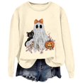 thumbnail image 2 of Women Pink Ghost Black Cat Pumpkin Graphic Crewneck Sweatshirt Cute Halloween Holiday Pullover Top, 2 of 5