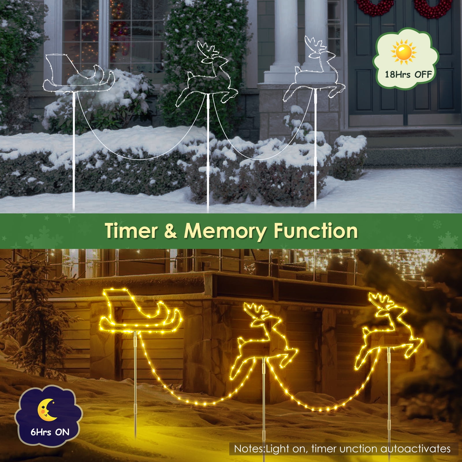 Quntis Christmas Pathway Lights Outdoor, Colorful Christmas Landscape Path Lights Reindeer Lights Waterproof, Christmas Light Decoration Light Holiday Decor for Yard Patio Lawn