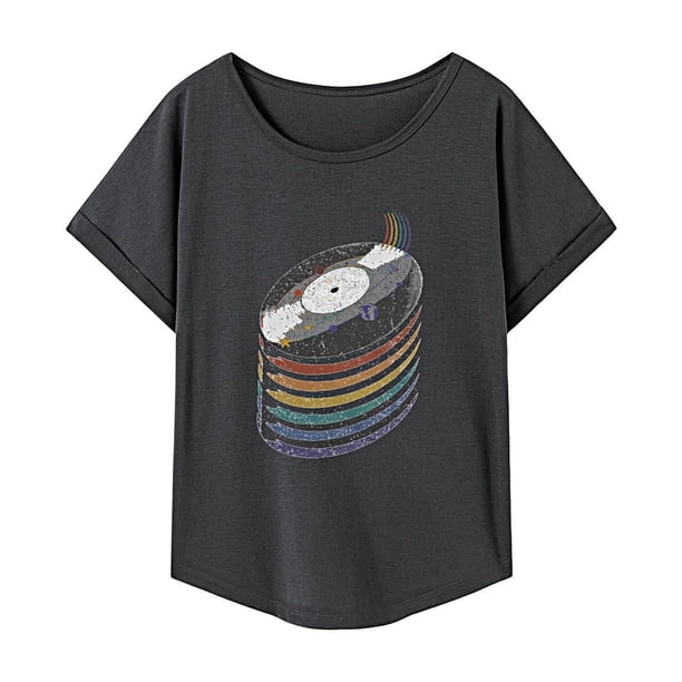 Camiseta de manga corta para mujer, ropa de verano con cuello redondo, Top para ir de compras en la playa S