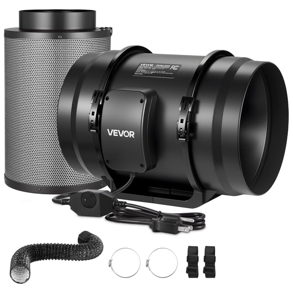 VEVOR 8" Air Filtration Kit, 180 CFM Inline Duct Fan with Speed Controller, Carbon Filter & Ducting Ventilation System for Heating Cooling Booster, Grow Tents, Hydroponics