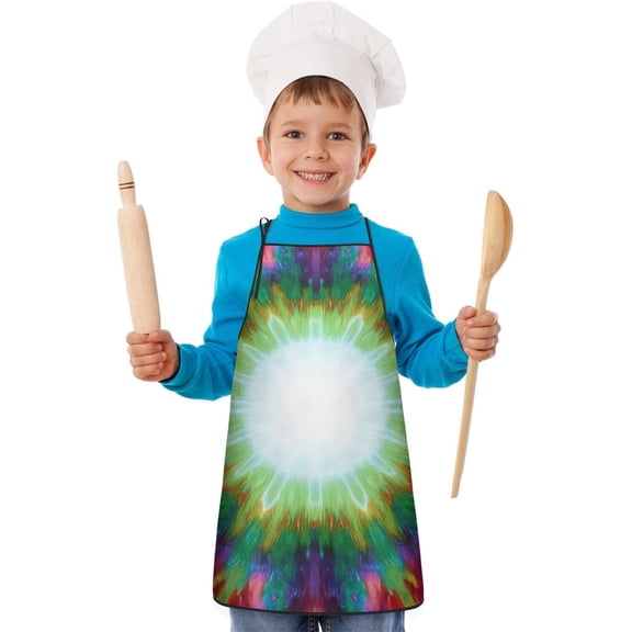 Colorful Radial Tie Dye Pattern Kids Aprons for Girls and Boys,Adjustable Neck Strap Toddler Aprons for Kids Cooking Baking