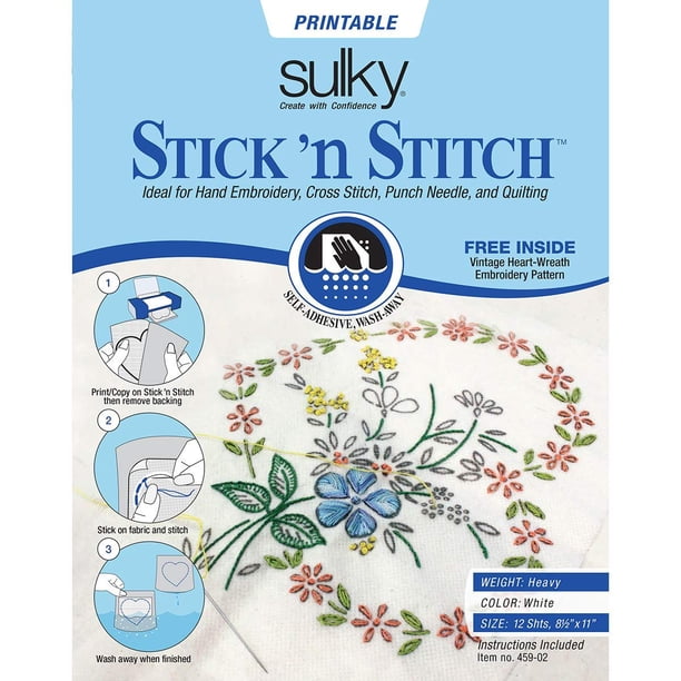 Estabilizador autoadhesivo Stick N Stitch, doce hojas de 8-1/2 x 11