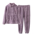 thumbnail image 3 of GYRATEDREAM Kids Boys Girls Flannel Outfits Zipper Long Sleeve Fleece Jackets Coat Top with Pants Sets Winter Warm Fuzzy Homewear Sleepwear for 4-12Y, 3 of 6