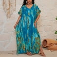 thumbnail image 5 of Kaftan Dress for Women Plus Size Bathing Suit Cover up Batwing Dress Loose fit mumu Dresses for Women Dark Blue One Size, 5 of 5