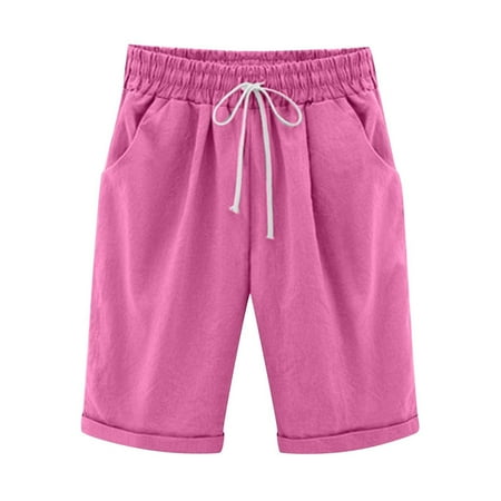 Women Summer Cotton Pants Bike Shorts Women Plus Size High Waisted Silk Pajamas for Women Shorts Set with Robe Shorts Lacing Beach Workout Short Sleeve Bodysuit for Women Pocket Five Point Pants