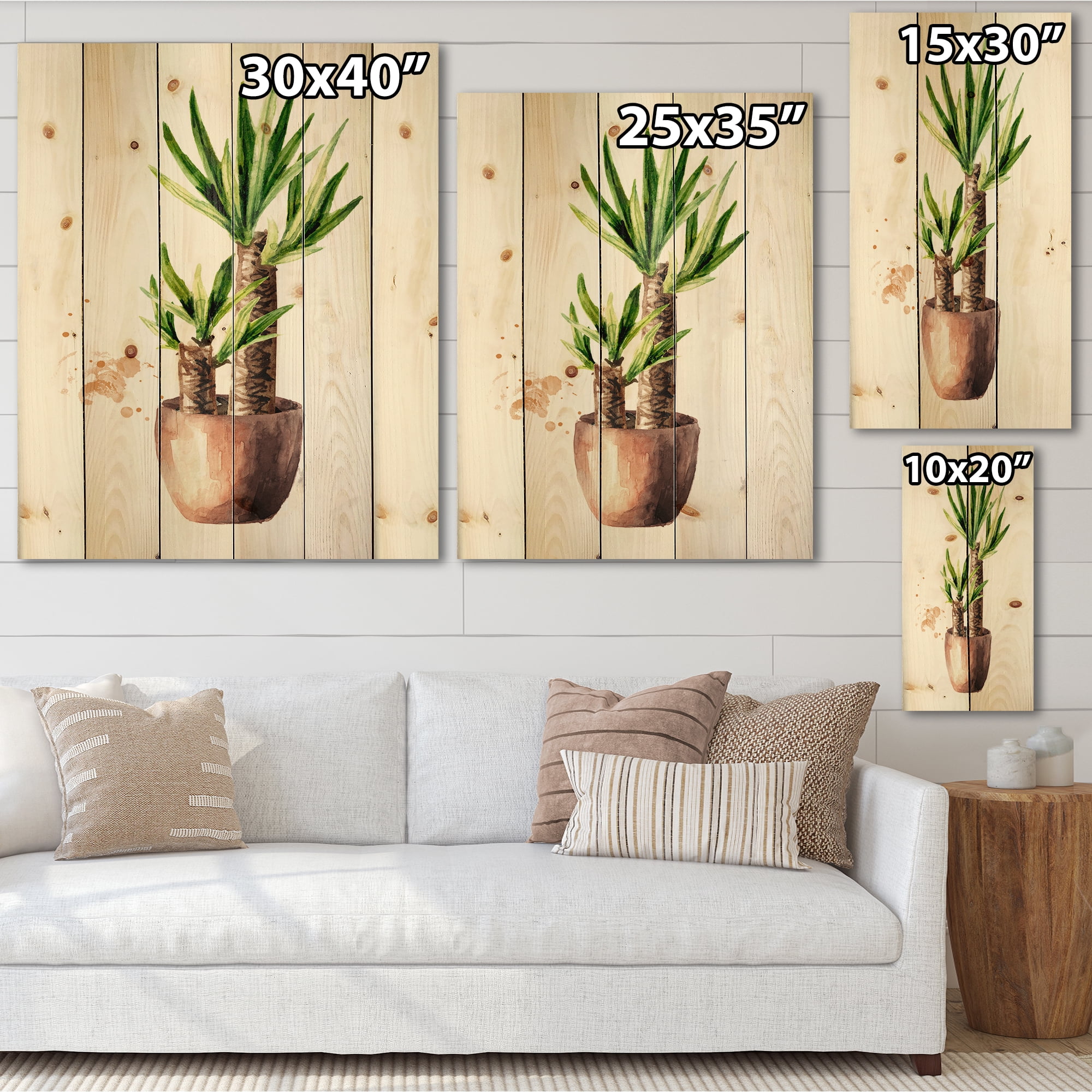 Designart 'Yucca Tree In The Ceramic Flower Pot On White' Traditional Print on Natural Pine Wood