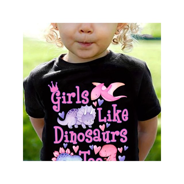 Camiseta de algodón "A las chicas también les gustan los dinosaurios" | 100 % algodón | Corte holgado informal | Cuello redondo | Manga corta | Camiseta de verano con estampado de dinosaurios y mari