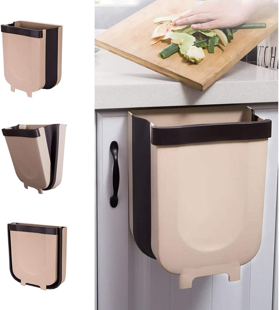 9L/2.3 Gallon Collapsible Trash Bin Small Compact Garbage Can Attached to Cabinet Door Kitchen Drawer Bedroom Dorm Room Car Waste Bin Kitchen Hanging Trash Can